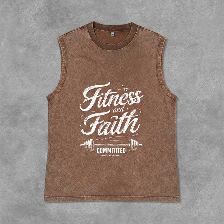 Christianartworkshop Fitness and Faith: Committed to Both Barbell Unisex Washed Tank Top - Brown - 2XL - image 10