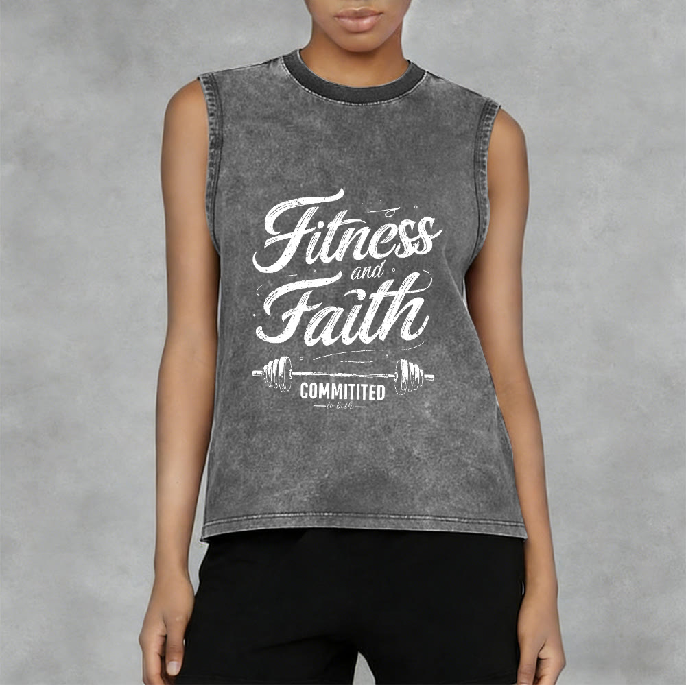 Christianartworkshop Fitness and Faith: Committed to Both Barbell Unisex Washed Tank Top - image 5