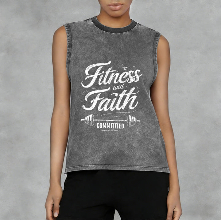 Christianartworkshop Fitness and Faith: Committed to Both Barbell Unisex Washed Tank Top - image 5