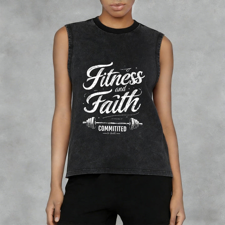 Christianartworkshop Fitness and Faith: Committed to Both Barbell Unisex Washed Tank Top - image 11