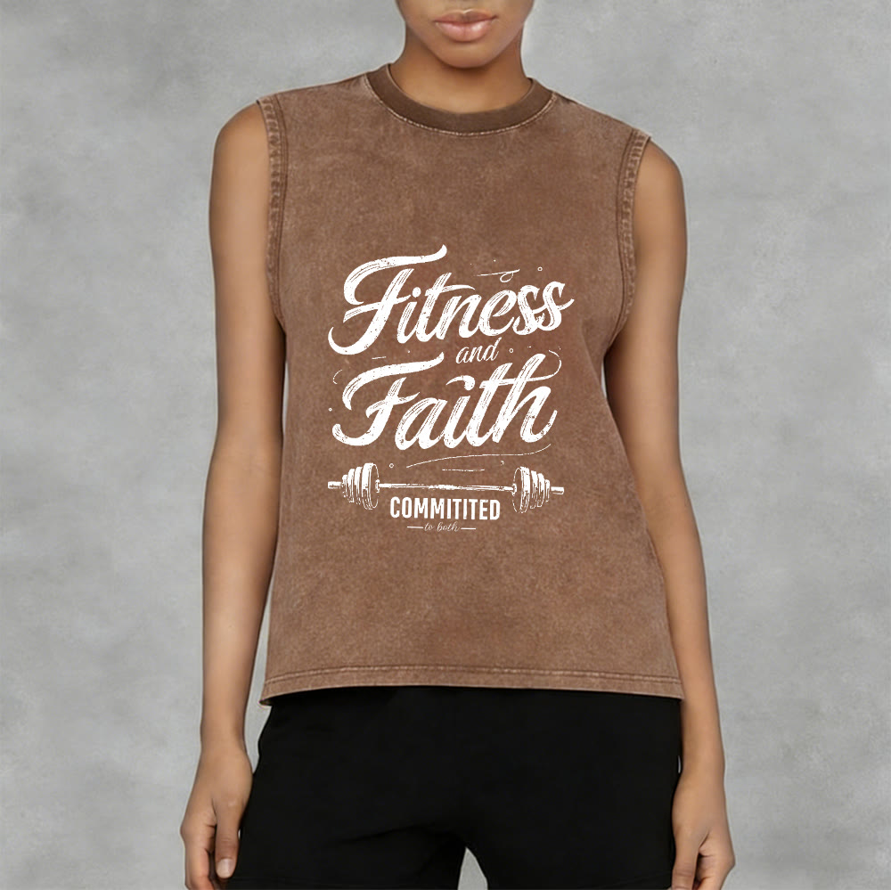 Christianartworkshop Fitness and Faith: Committed to Both Barbell Unisex Washed Tank Top - image 12