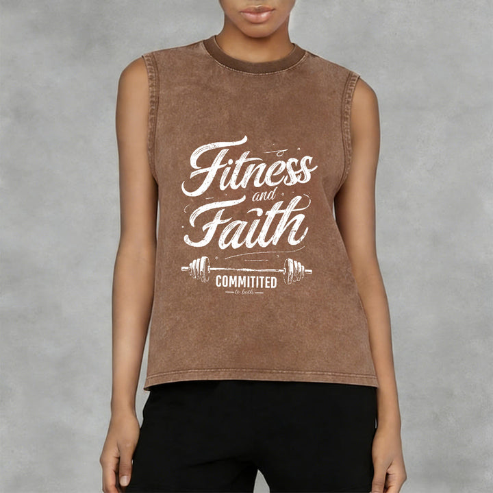 Christianartworkshop Fitness and Faith: Committed to Both Barbell Unisex Washed Tank Top - image 8