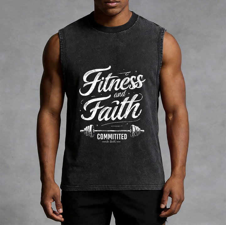 Christianartworkshop Fitness and Faith: Committed to Both Barbell Unisex Washed Tank Top - image 10