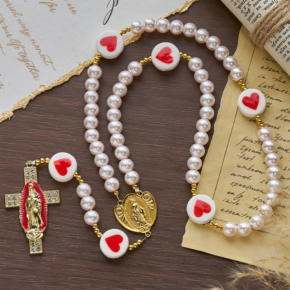 Christianartworkshop Love & Faith Pink Rosary with Graceful Our Lady Center & Cross - image 4