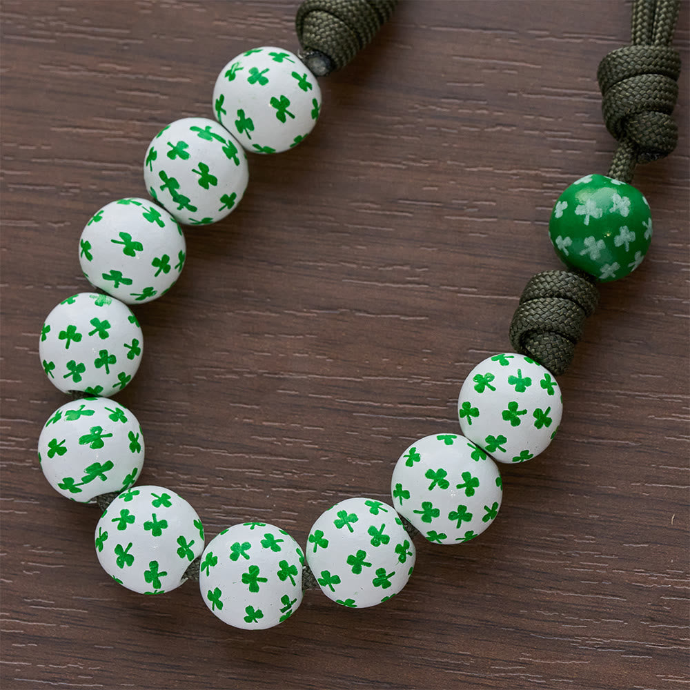 Christianartworkshop Irish Blessing Lucky Faith Pocket Rosary  with Eternal Knot Green White Wood Beads - image 7