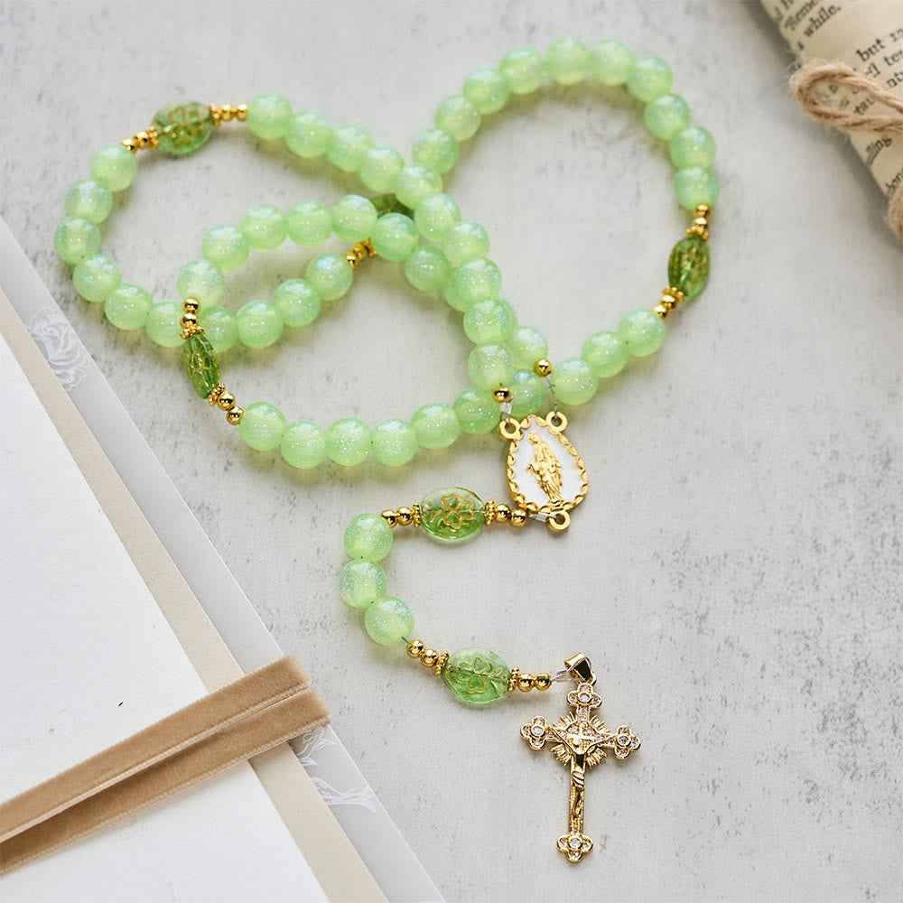Christianartworkshop Celtic Blessing Shimmering Green Rosary: Lucky Shamrock with Golden Charm - image 5