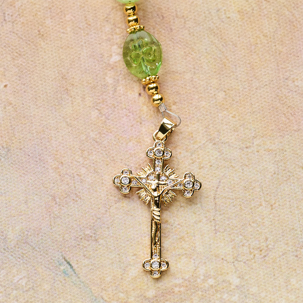 Christianartworkshop Celtic Blessing Shimmering Green Rosary: Lucky Shamrock with Golden Charm - image 9
