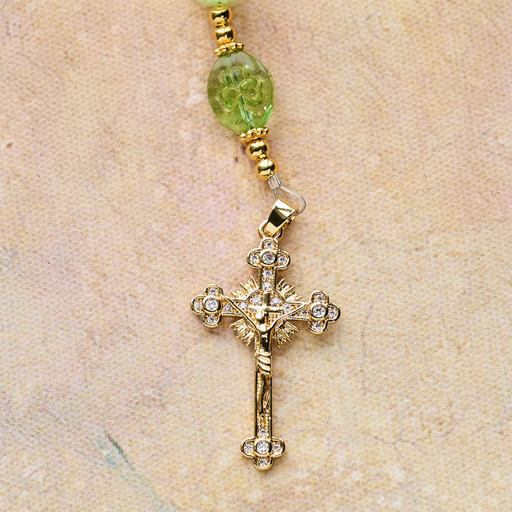 Christianartworkshop Celtic Blessing Shimmering Green Rosary: Lucky Shamrock with Golden Charm - image 9