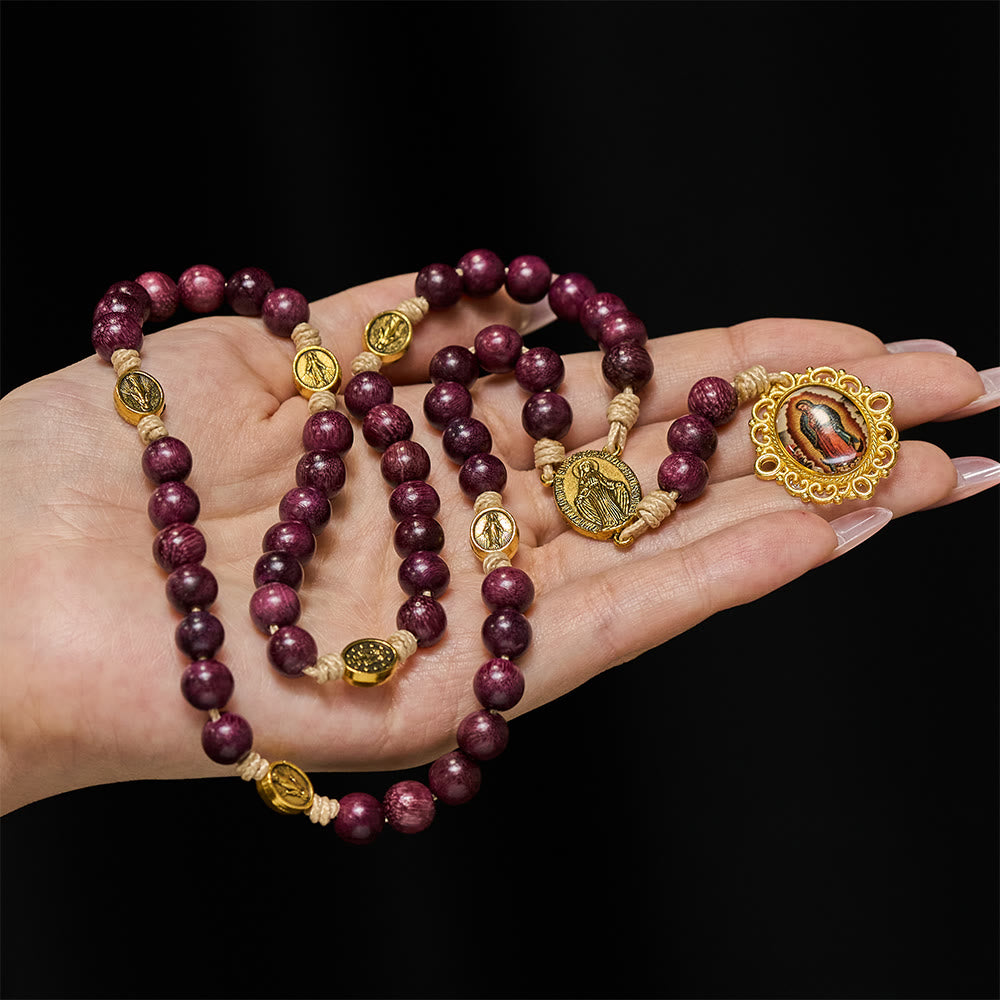 Christianartworkshop Purpleheart Wood Our Lady of Sorrows Rosary with Vintage Medal - image 1