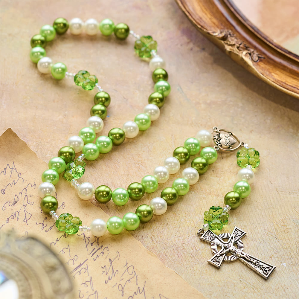 Christianartworkshop Gradient Green Lucky Faith Rosary with Sacred Heart & Celtic Cross - image 2