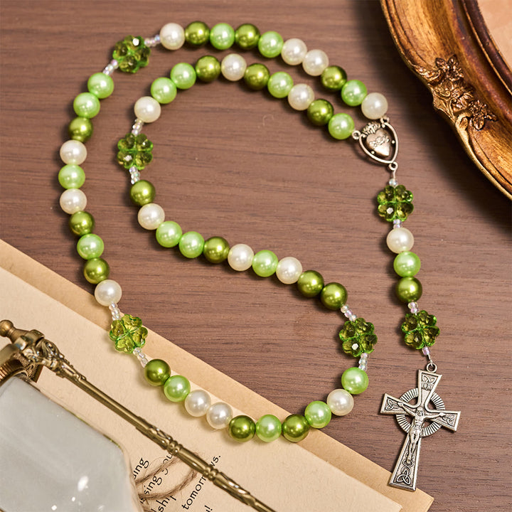 Christianartworkshop Gradient Green Lucky Faith Rosary with Sacred Heart & Celtic Cross - image 3