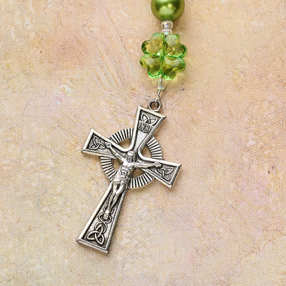 Christianartworkshop Gradient Green Lucky Faith Rosary with Sacred Heart & Celtic Cross - image 9