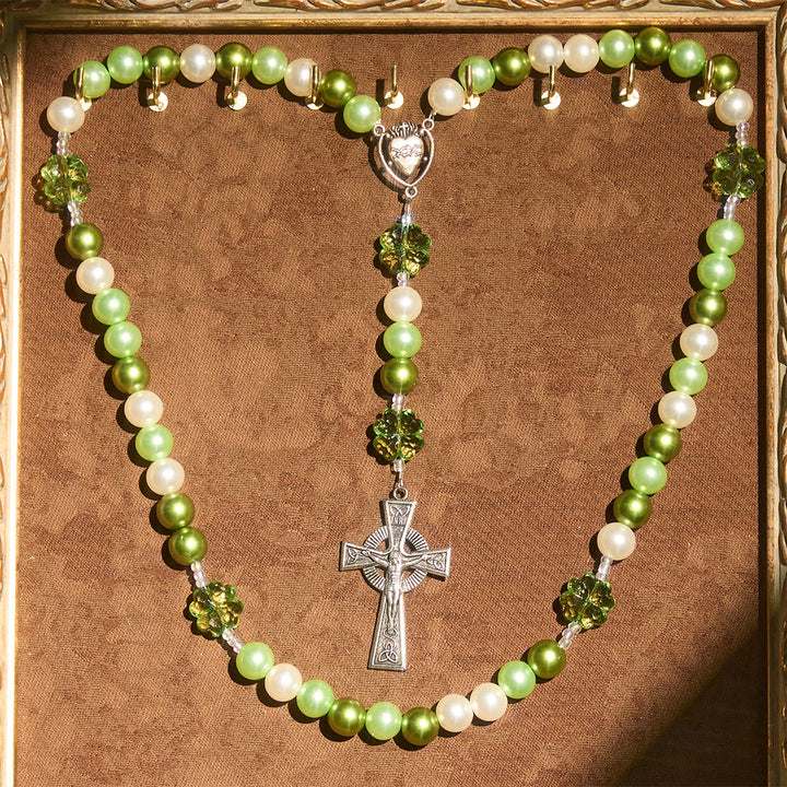 Christianartworkshop Gradient Green Lucky Faith Rosary with Sacred Heart & Celtic Cross - image 5