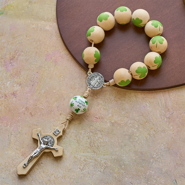 Christianartworkshop Irish Blessing Wood Pocket Rosary for St. Patrick's Day Gift - Light Green Clover - image 0
