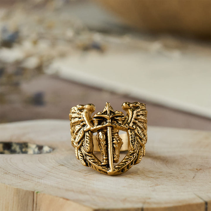 Christianartworkshop Archangel Michael Winged Sword Ring: A Symbol of Divine Protection - Golden - UK Size V1/2（US 11） - image 3