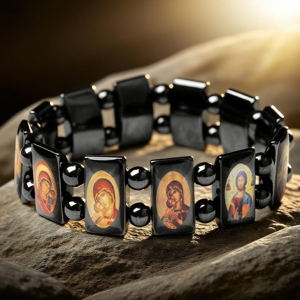 Christianartworkshop Sacred Icon Hematite Bracelet: A Symbol of Timeless Devotion - A - image 0
