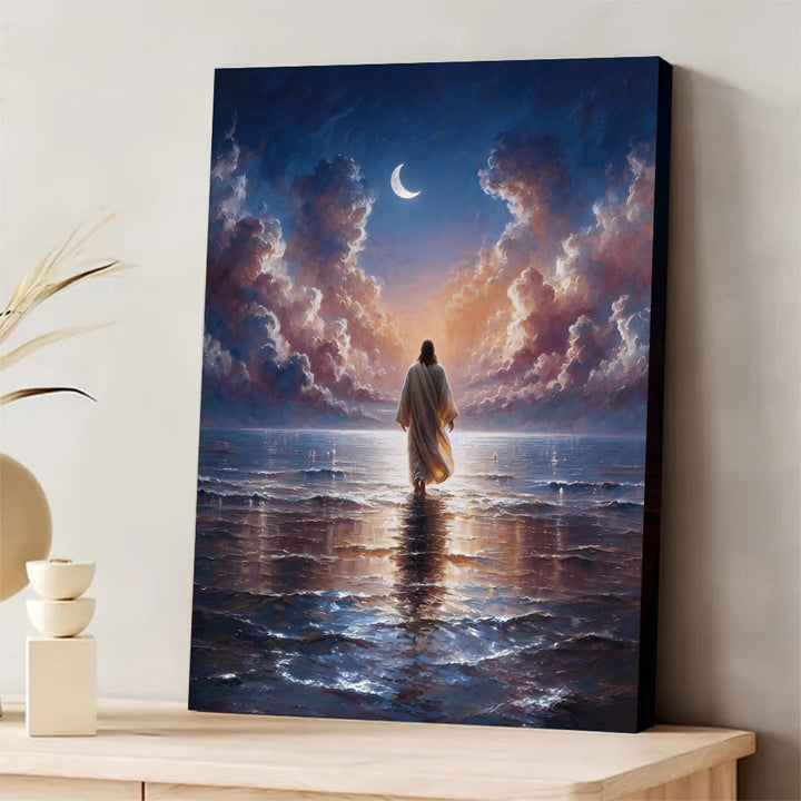 Christianartworkshop Easter Twilight Waters Jesus Faith Wall Art Print: A Daily Reminder of His Calm - Framed Canvas Painting - 13.77"*19.58"*0.59"/35*50*1.5cm - image 0