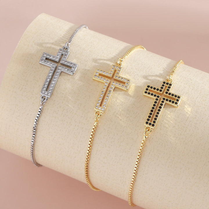 Christianartworkshop Golden/Silver/Black Zircon Cross Bracelet: Embody the Grace of the Cross - image 0