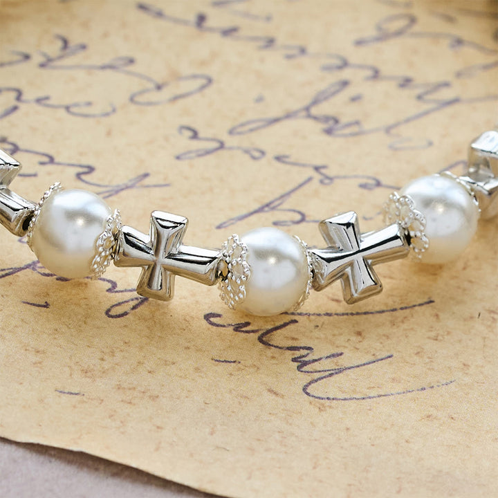 Christianartworkshop Silver Cross Accent Beaded Bracelet: Embody the Grace of Prayerful Reflection - image 8