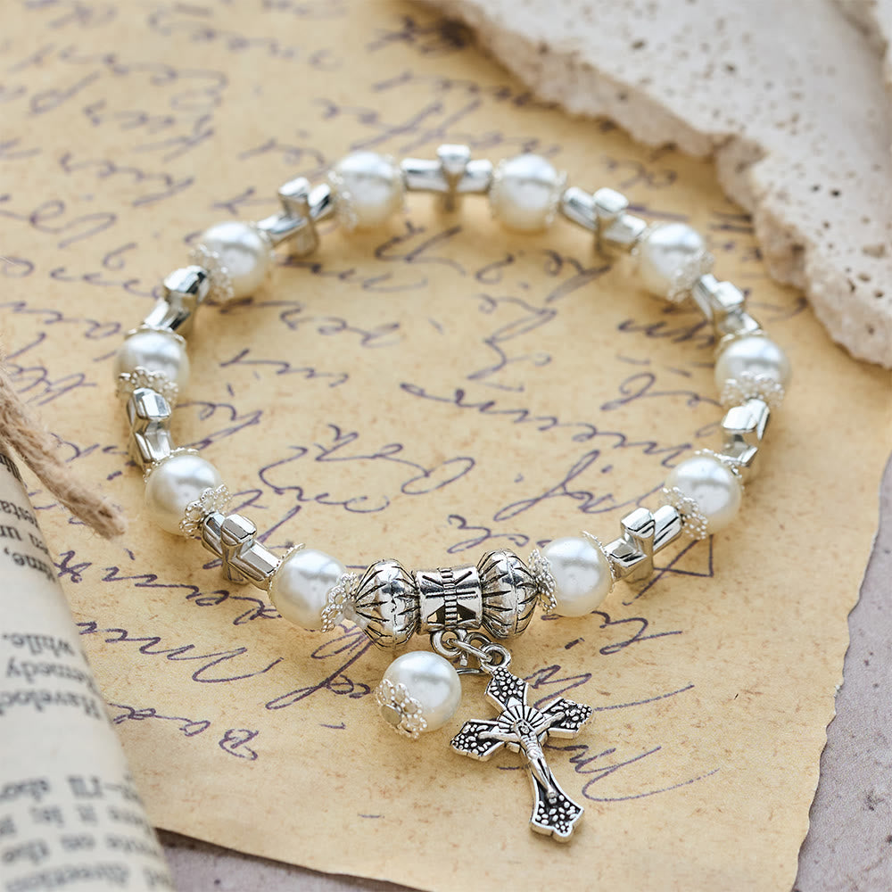 Christianartworkshop Silver Cross Accent Beaded Bracelet: Embody the Grace of Prayerful Reflection - image 4