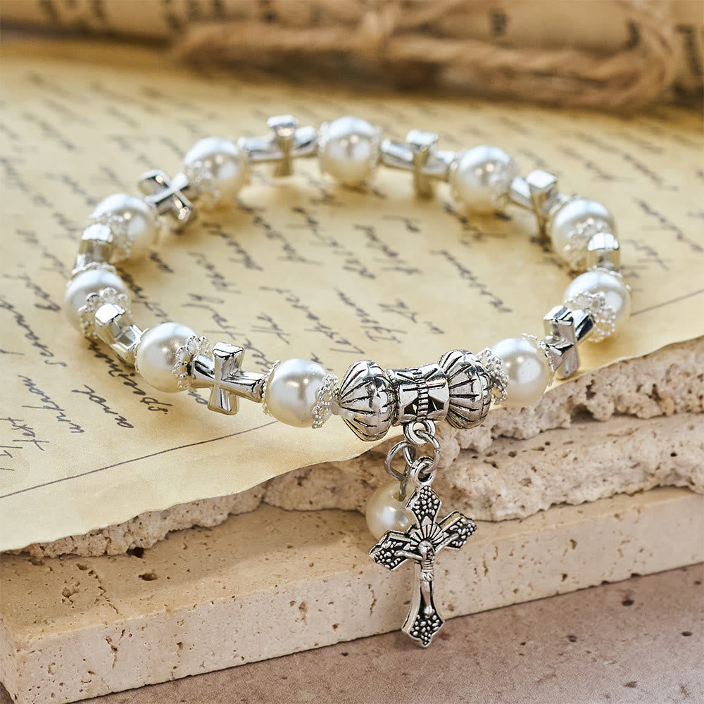 Christianartworkshop Silver Cross Accent Beaded Bracelet: Embody the Grace of Prayerful Reflection - image 5