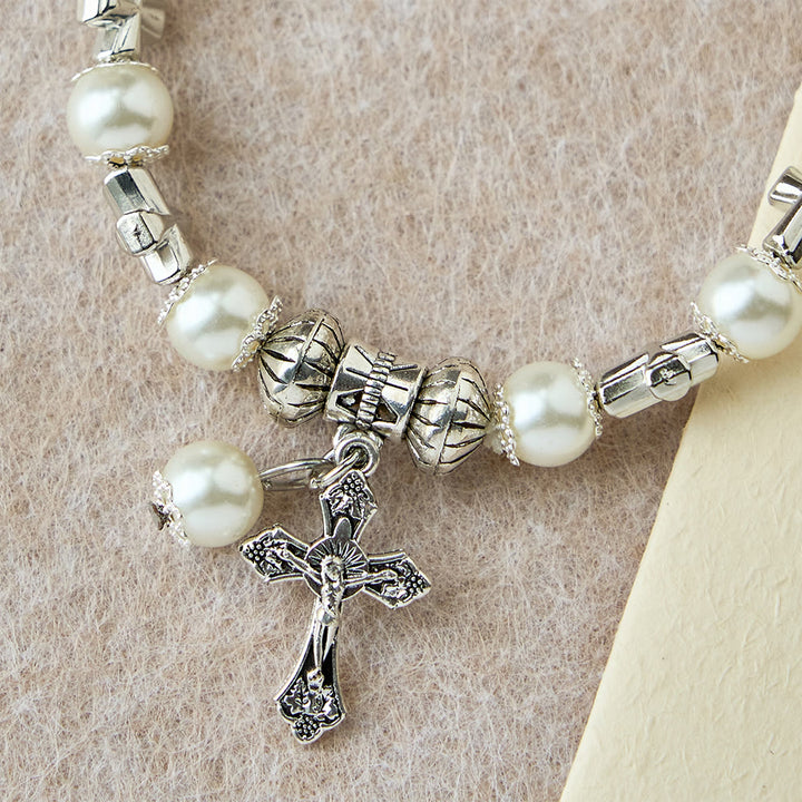 Christianartworkshop Silver Cross Accent Beaded Bracelet: Embody the Grace of Prayerful Reflection - image 7