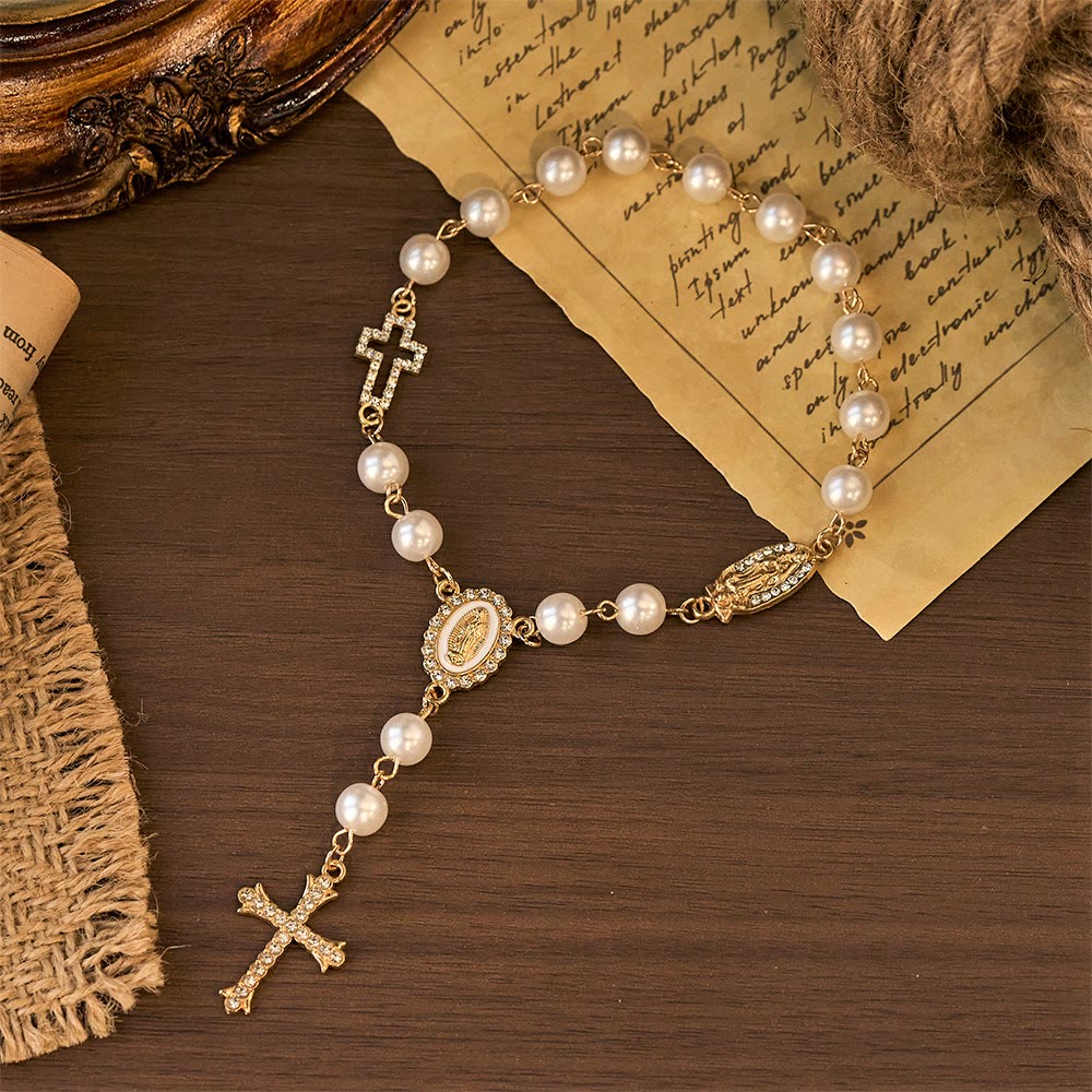 Christianartworkshop Elegant White Bead Rosary with Zircon Cross: A Timeless Symbol of Devotion and Grace - image 0