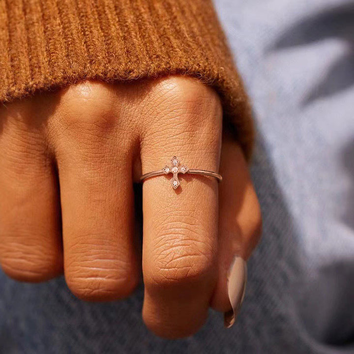 Christianartworkshop Zircon-Encrusted Cross Ring: Timeless Devotion in Golden, Silver, and Rosegold - image 9