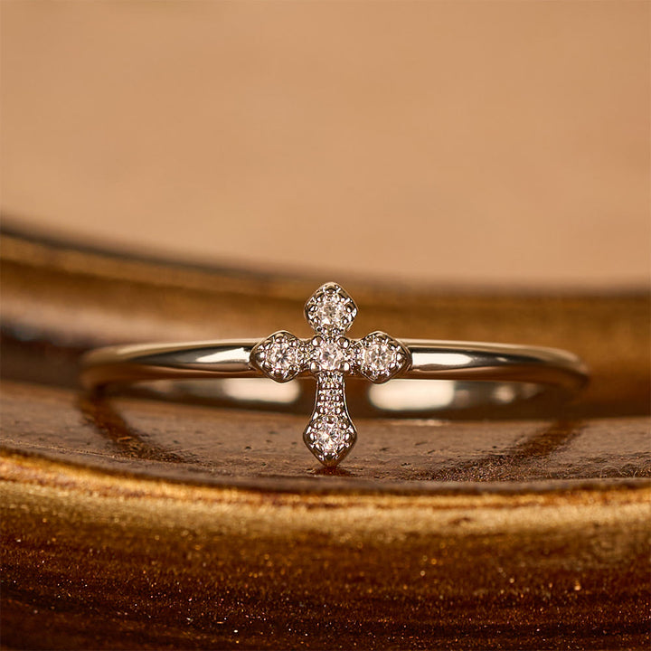 Christianartworkshop Zircon-Encrusted Cross Ring: Timeless Devotion in Golden, Silver, and Rosegold - Silver - US 10 - image 4