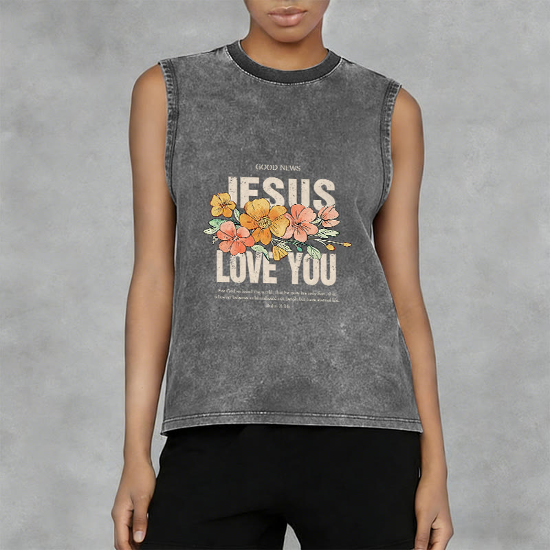 Christianartworkshop Jesus Loves You Floral Unisex Washed Tank Top - image 10