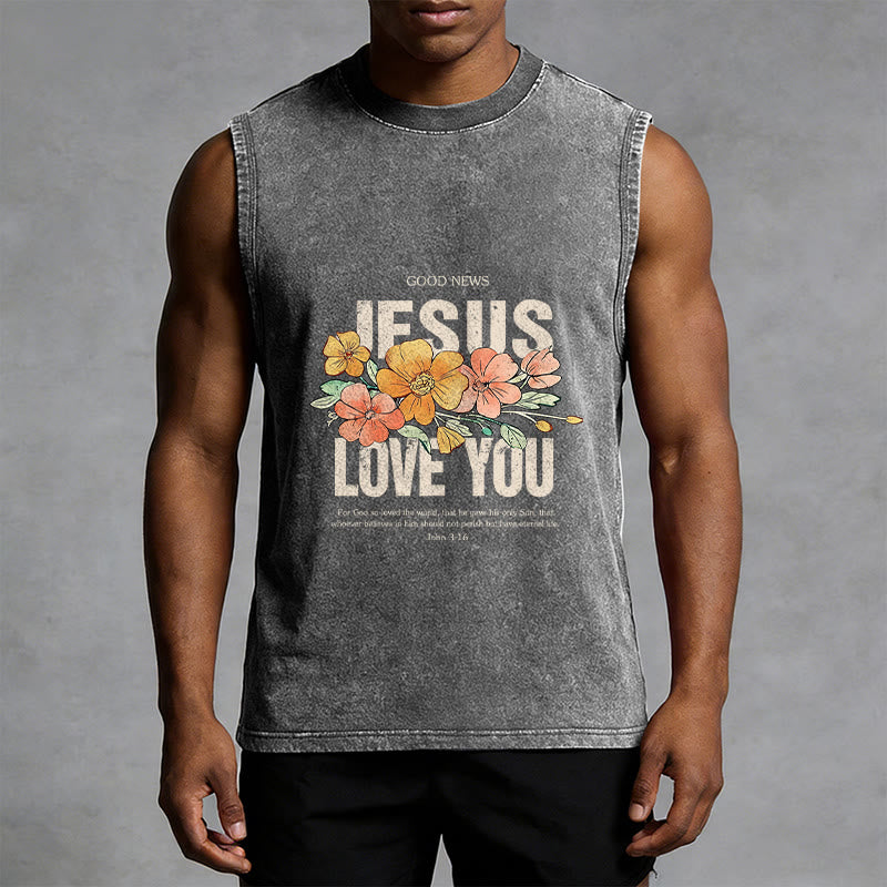 Christianartworkshop Jesus Loves You Floral Unisex Washed Tank Top - image 14