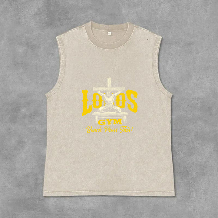 Christianartworkshop Lord's Gym: Bench Press This Cross Unisex Washed Tank Top - Beige - 2XL - image 12