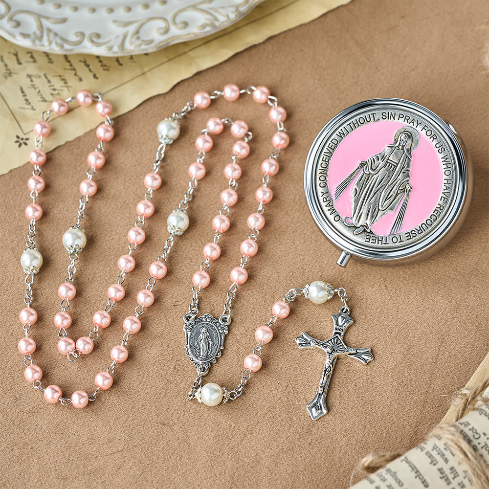 Christianartworkshop Devotional Rosary with Storage Box: Our Lady Medal and Crucifix for Prayerful Reflection - Pink - image 15