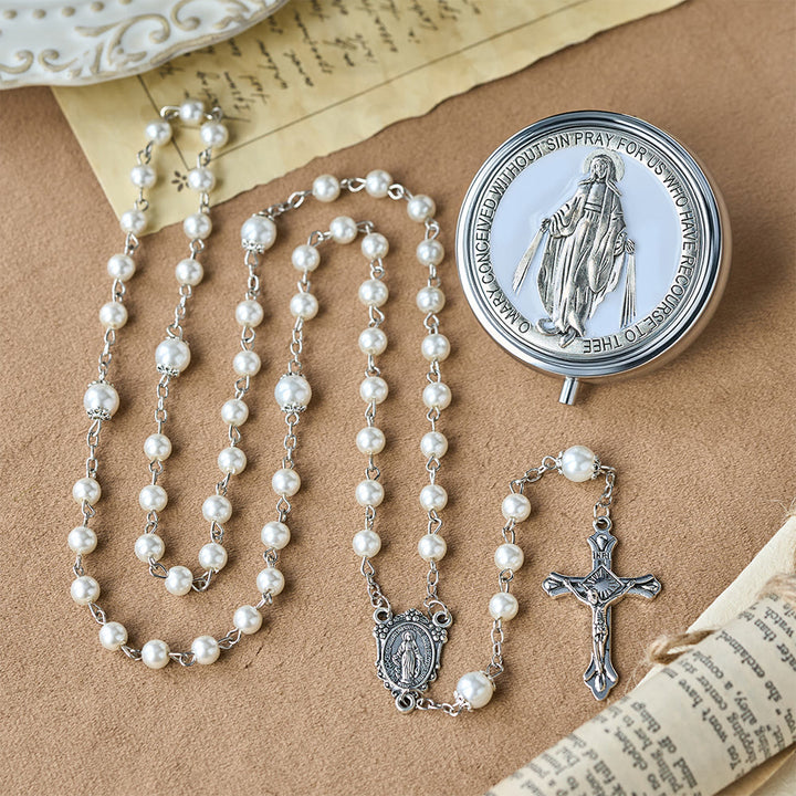Christianartworkshop Devotional Rosary with Storage Box: Our Lady Medal and Crucifix for Prayerful Reflection - White - image 6