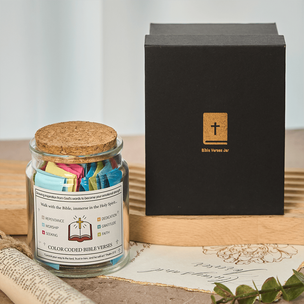 Christianartworkshop Color-Coded Bible Verse Jar with Cork Lid & Gift Box: A Tangible Reminder of Scripture - A (90pcs) - image 0
