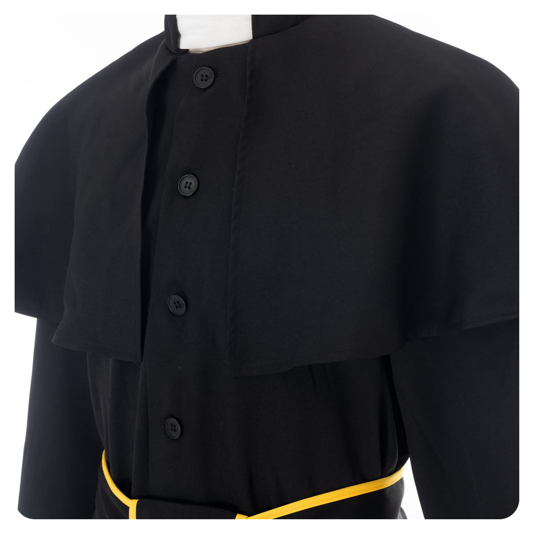 Christianartworkshop Medieval Style Black Cassock Clergy Robe with Cross Tassel Belt and Shawl Collar - image 6