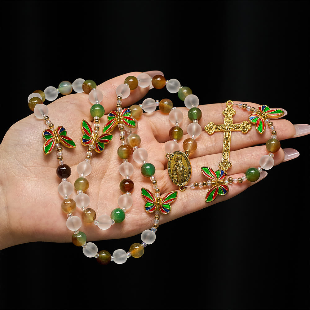Christianartworkshop Natural Malachite with Enamel Butterfly Rosary: Butterfly of Faith - image 1