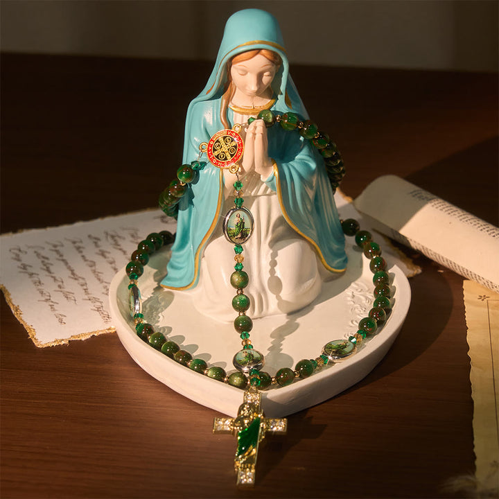 Christianartworkshop Green Sparkle Beads St. Jude Rosary: St. Jude Patron of Hope - image 6