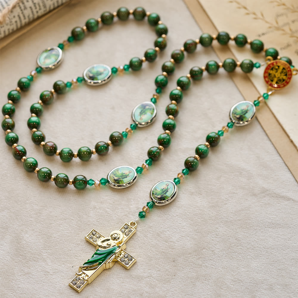 Christianartworkshop Green Sparkle Beads St. Jude Rosary: St. Jude Patron of Hope - image 2