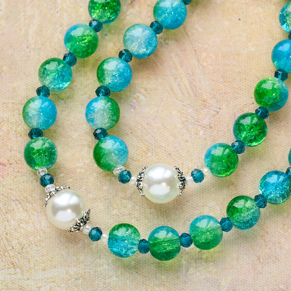 Christianartworkshop Blue Green Gradient Glass Rosary with Praying Hands & Crucifix - image 9