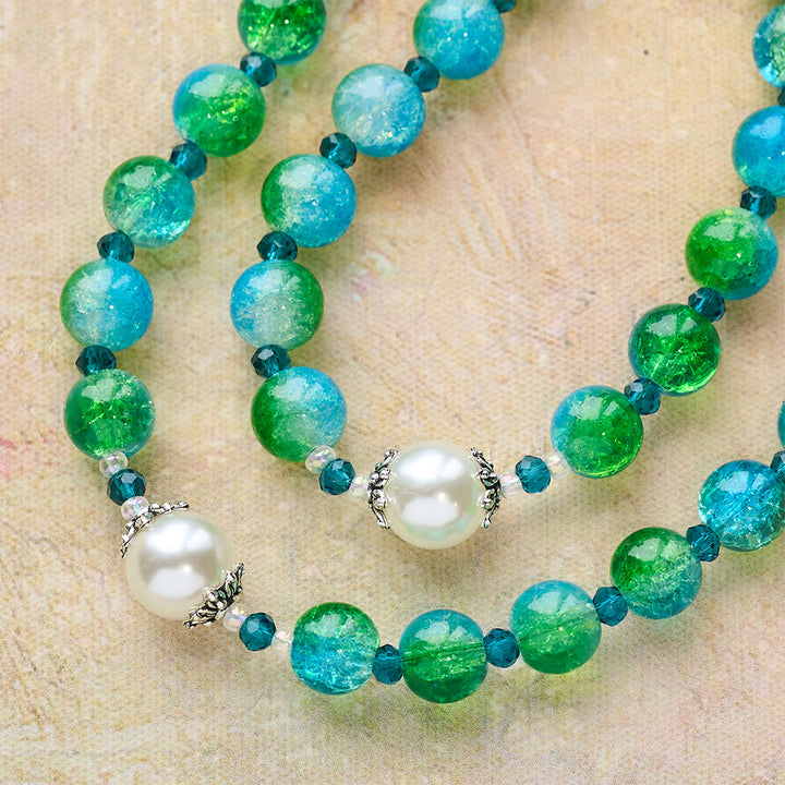 Christianartworkshop Blue Green Gradient Glass Rosary with Praying Hands & Crucifix - image 9