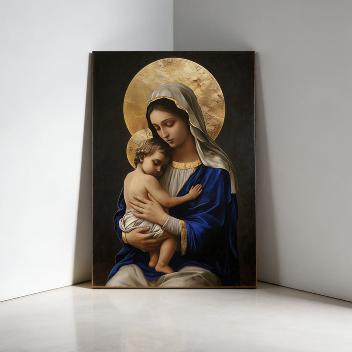 Adonna Gold Robe Madonna and Child Canvas Print - Royal Blue Robe with Gold Halo ...