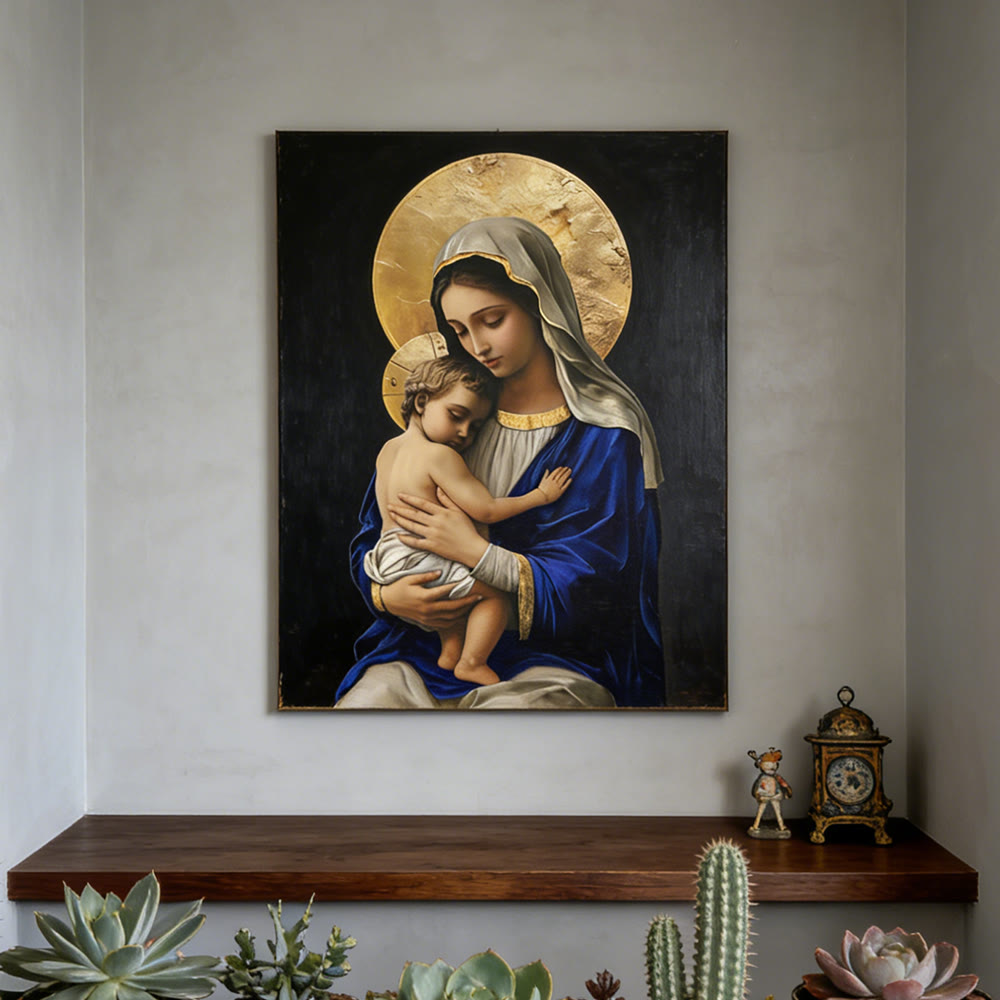 Adonna Gold Robe Madonna and Child Canvas Print - Royal Blue Robe with Gold Halo ...