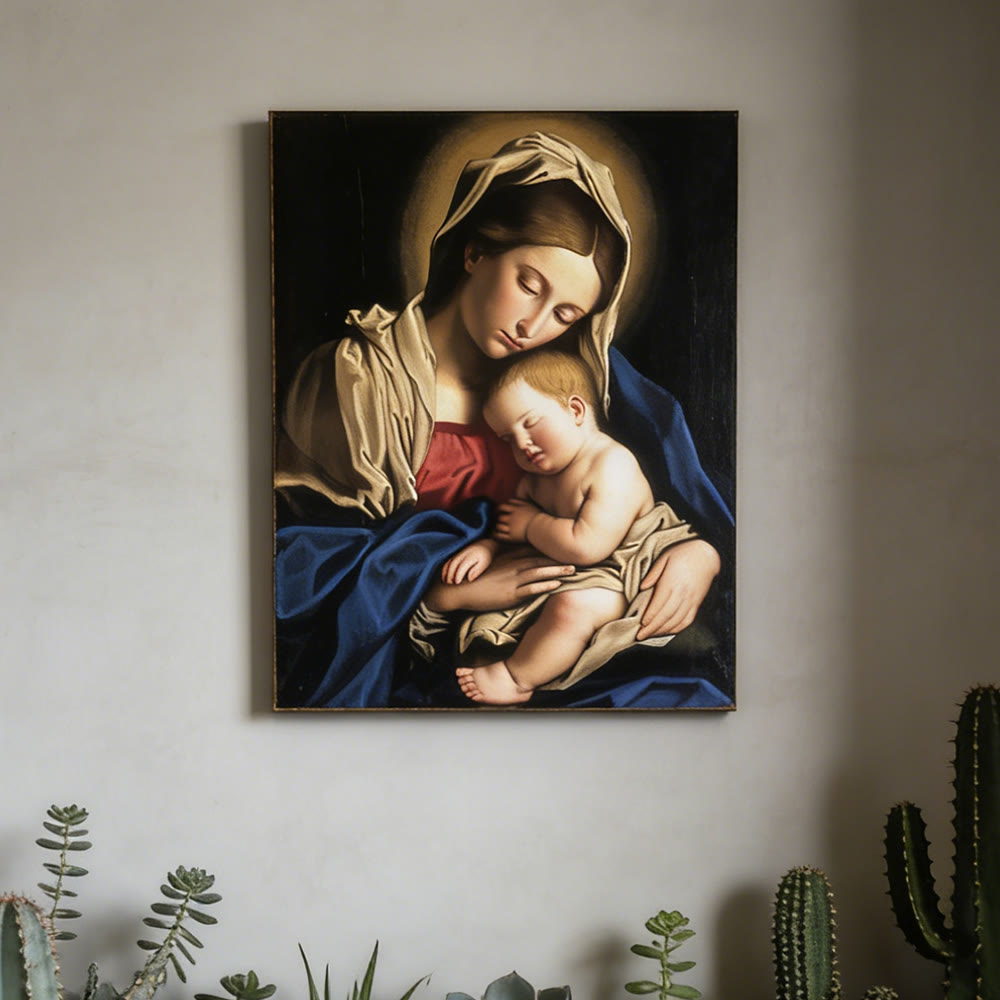 Christianartworkshop Gilded Halo Sleeping Jesus Wall Art Print: Ground Your Faith in the Holy Family’s Intimacy - image 1