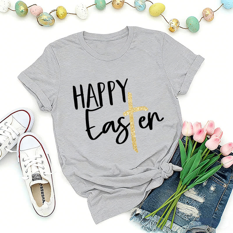 Christianartworkshop Happy Easter Glitter Cross Script Premium T-Shirt - Grey - 2XL - image 3