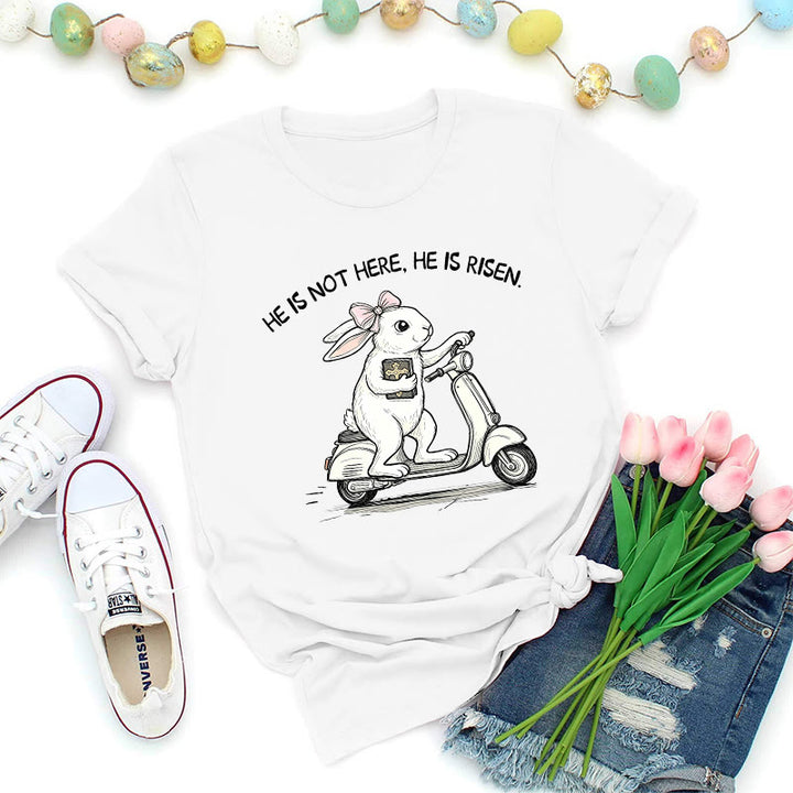 Christianartworkshop He Is Risen Easter Bunny Scooter Premium T-Shirt - White - 2XL - image 6