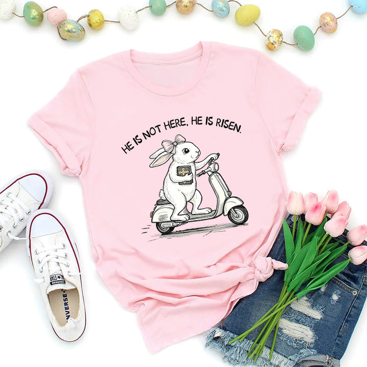 Christianartworkshop He Is Risen Easter Bunny Scooter Premium T-Shirt - Pink - 2XL - image 4