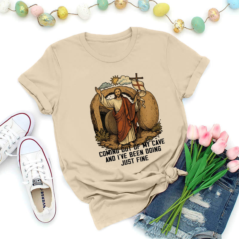 Christianartworkshop Resurrection Cave Christ Premium T-Shirt - Beige - 2XL - image 5