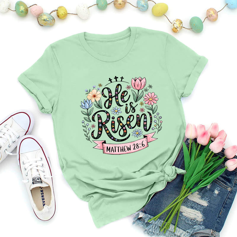 Christianartworkshop Vibrant Floral Wreath He Is Risen T-Shirt - Light Green - 2XL - image 6
