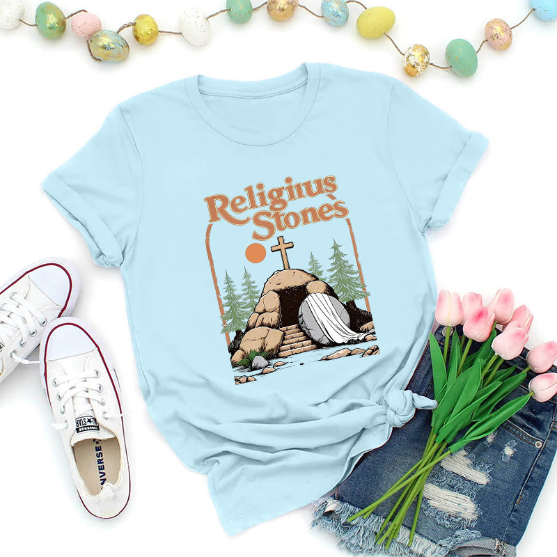 Christianartworkshop Vintage Style Religius Stones T-Shirt - Blue - 2XL - image 1